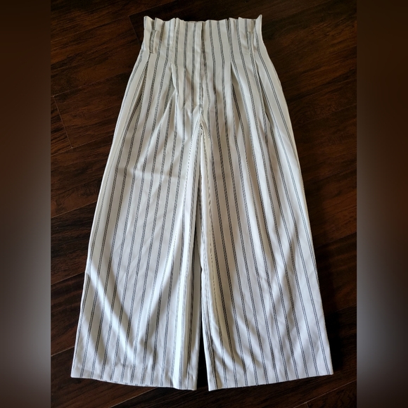 Free People Stripe Pleated Extra High Rise Wide Leg Crop Pants Trousers Size 4 - Picture 1 of 12